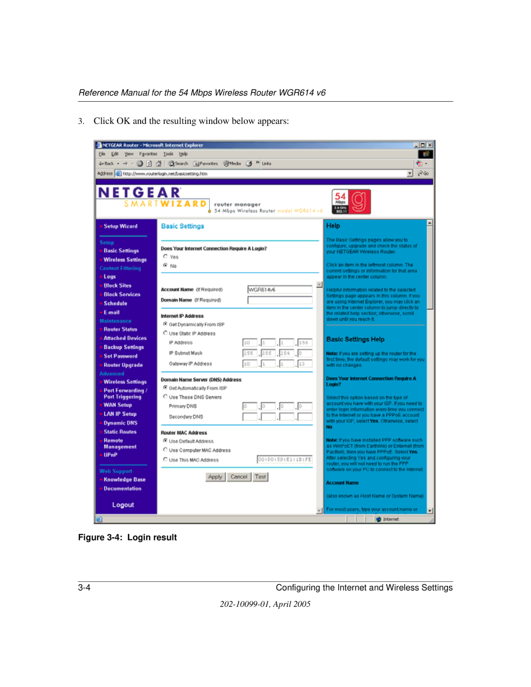 NETGEAR WGR614 v6 manual Click OK and the resulting window below appears 