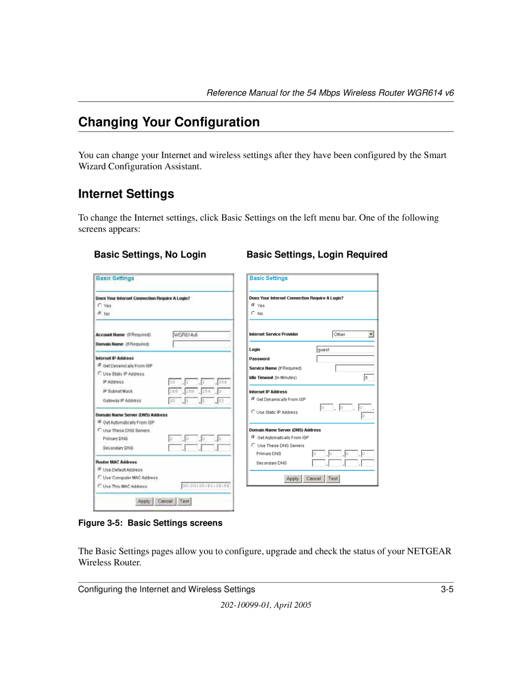 NETGEAR WGR614 v6 manual Changing Your Configuration, Internet Settings 