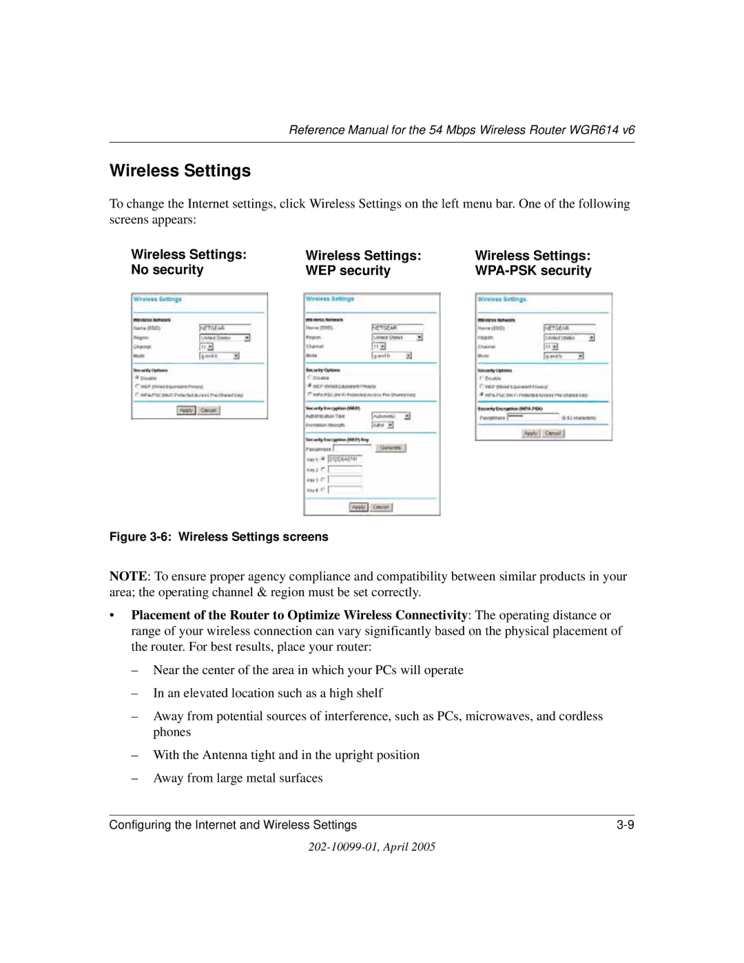 NETGEAR WGR614 v6 manual Wireless Settings No security WEP security WPA-PSK security 