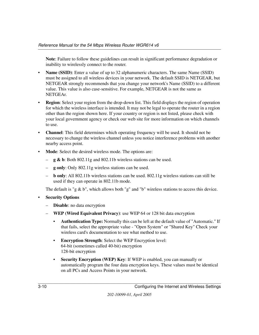 NETGEAR WGR614 v6 manual Security Options 