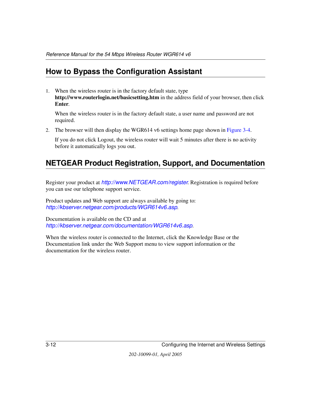 NETGEAR WGR614 v6 How to Bypass the Configuration Assistant, Netgear Product Registration, Support, and Documentation 