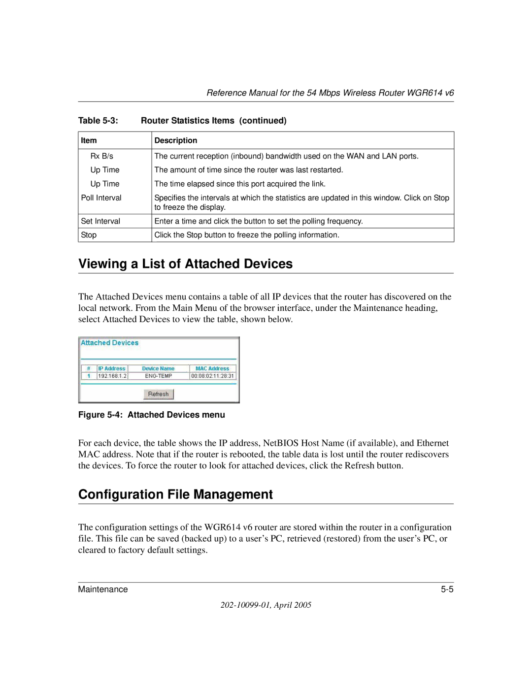 NETGEAR WGR614 v6 manual Viewing a List of Attached Devices, Configuration File Management 