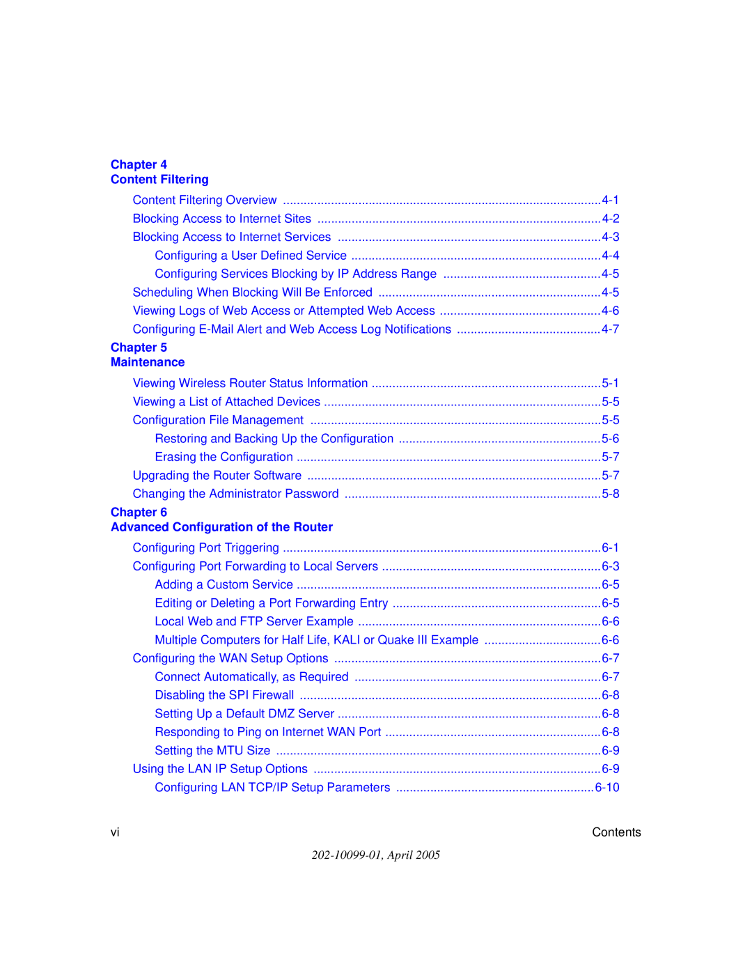 NETGEAR WGR614 v6 manual Content Filtering 