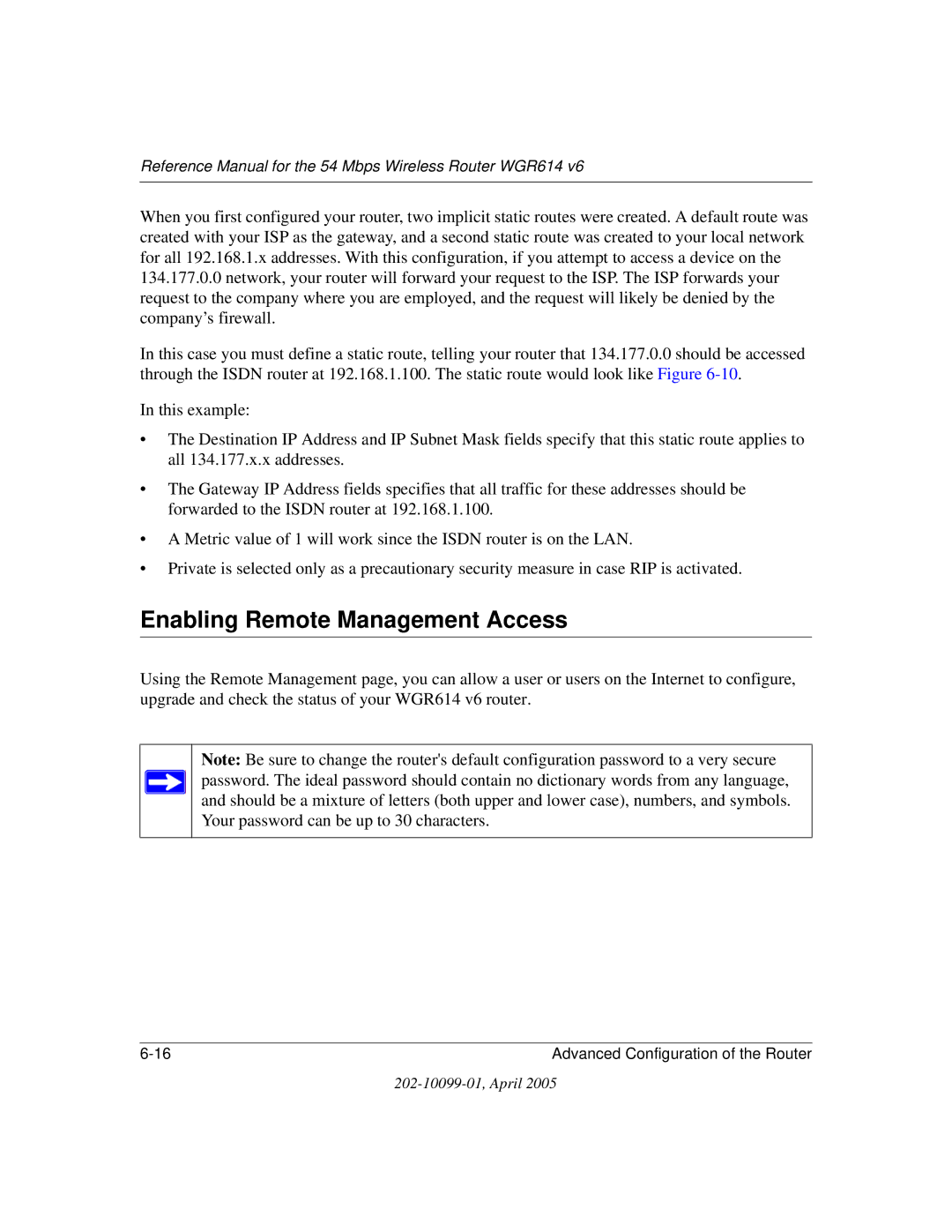 NETGEAR WGR614 v6 manual Enabling Remote Management Access 