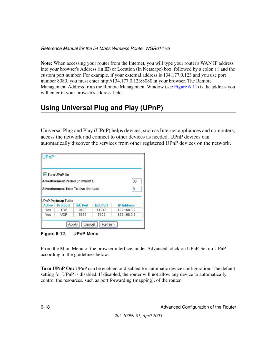 NETGEAR WGR614 v6 manual Using Universal Plug and Play UPnP, UPnP Menu 