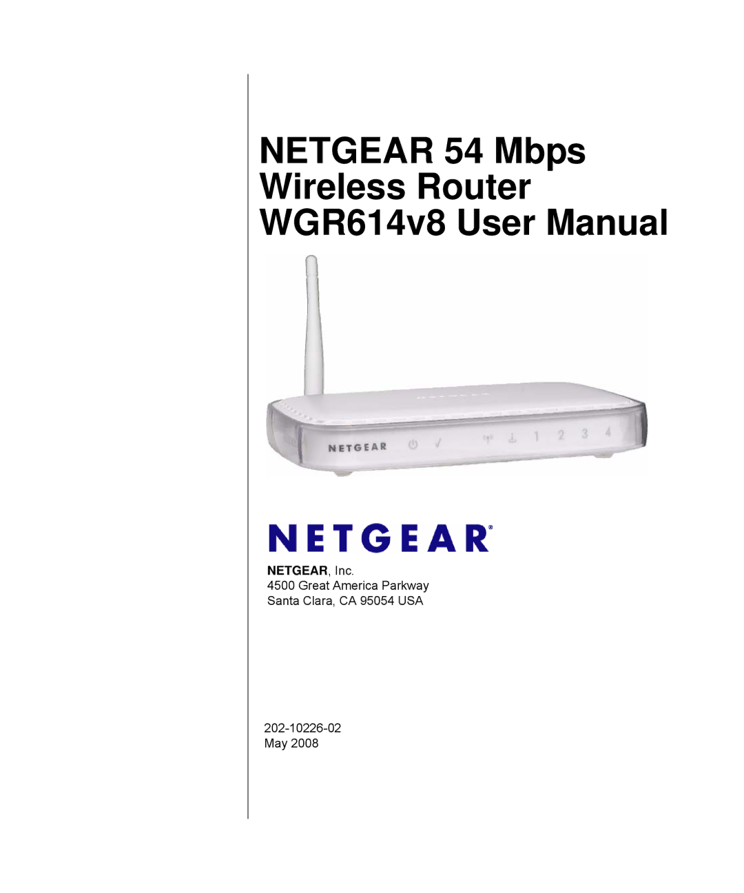 NETGEAR WGR614 v8 manual Netgear 54 Mbps Wireless Router 