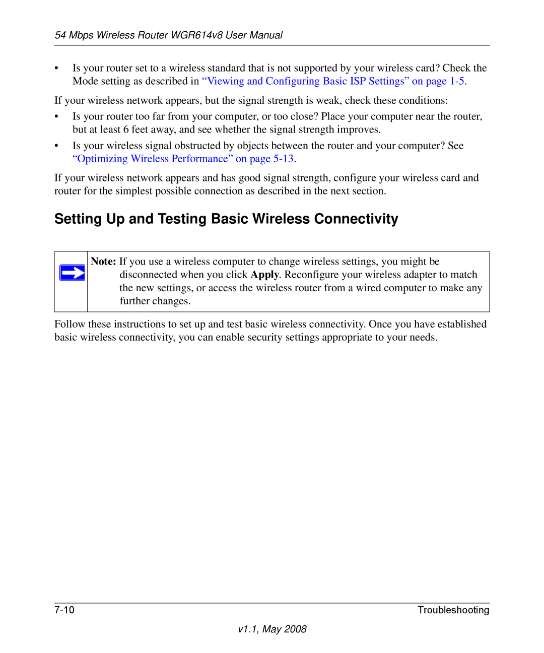 NETGEAR WGR614 v8 manual Setting Up and Testing Basic Wireless Connectivity 