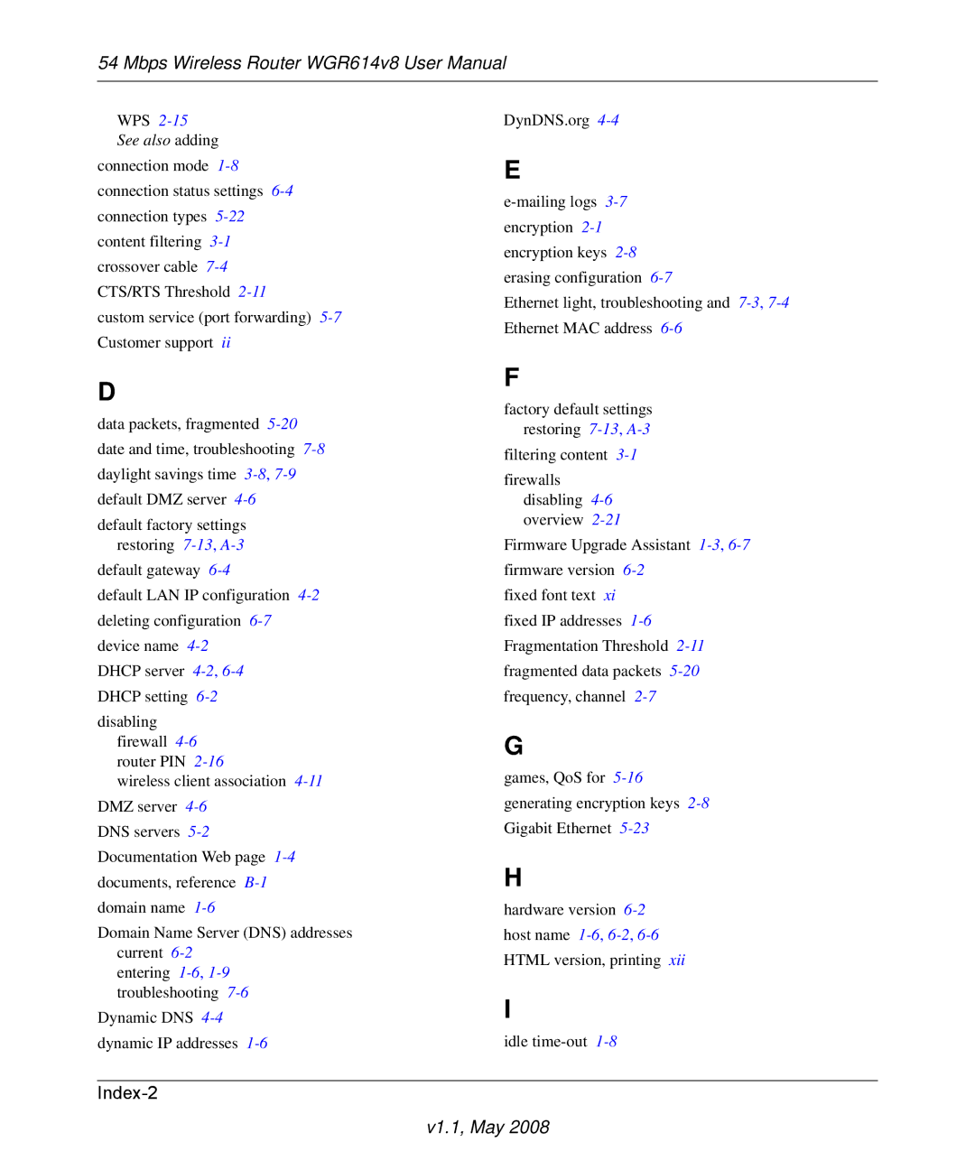 NETGEAR WGR614 v8 manual Index-2 