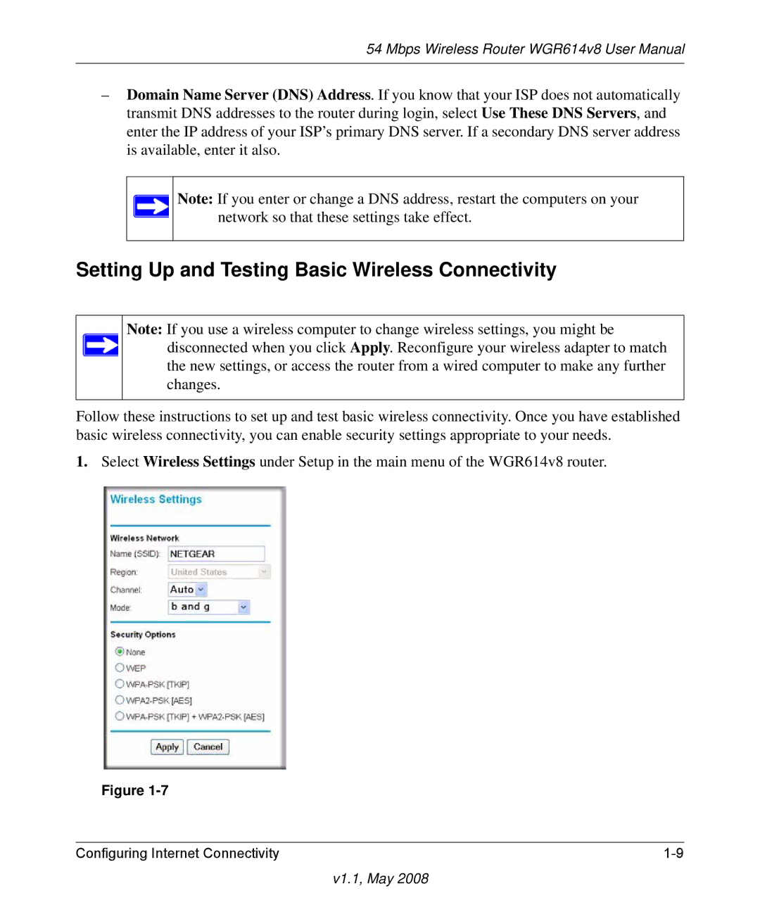 NETGEAR WGR614 v8 manual Setting Up and Testing Basic Wireless Connectivity 