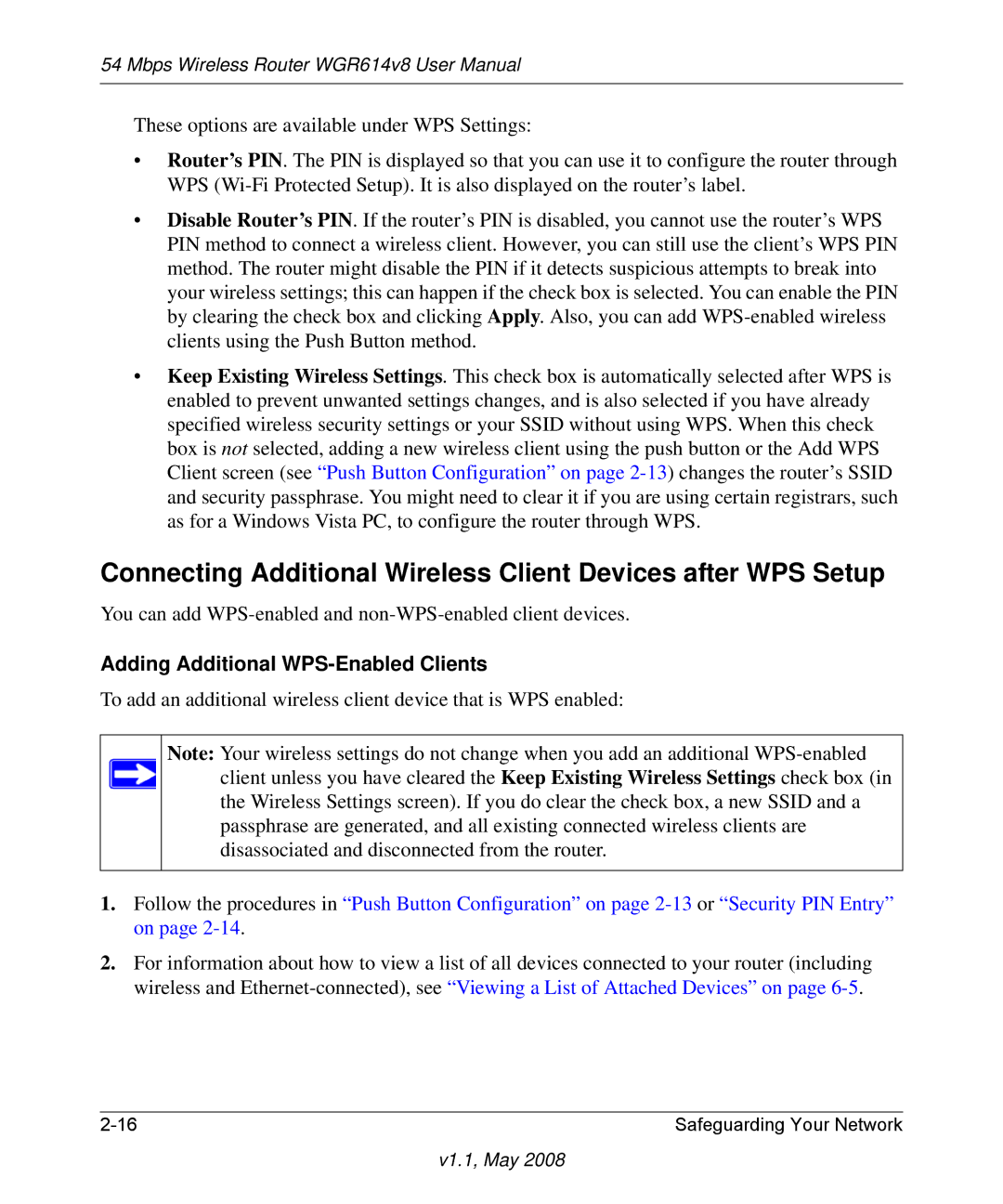 NETGEAR WGR614 v8 manual Adding Additional WPS-Enabled Clients 