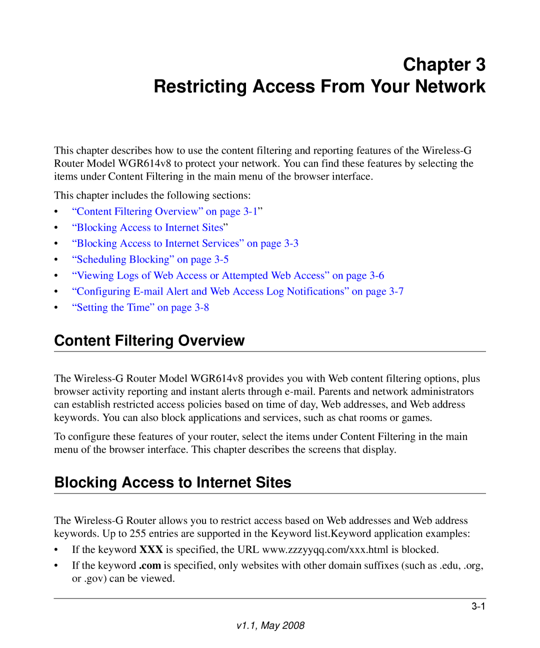 NETGEAR WGR614 v8 Restricting Access From Your Network, Content Filtering Overview, Blocking Access to Internet Sites 