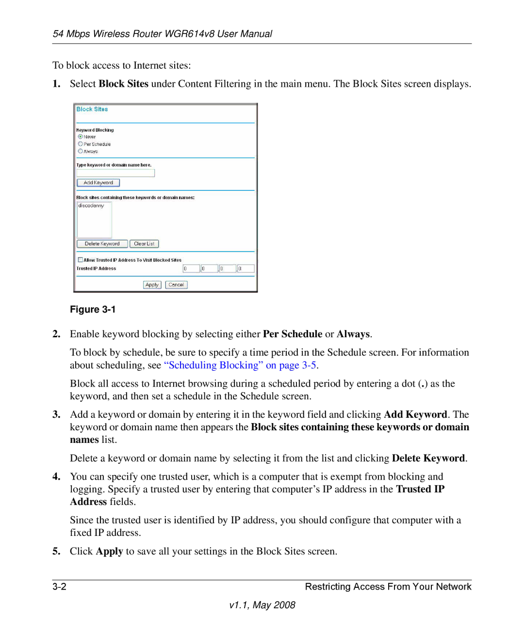 NETGEAR WGR614 v8 manual Restricting Access From Your Network 