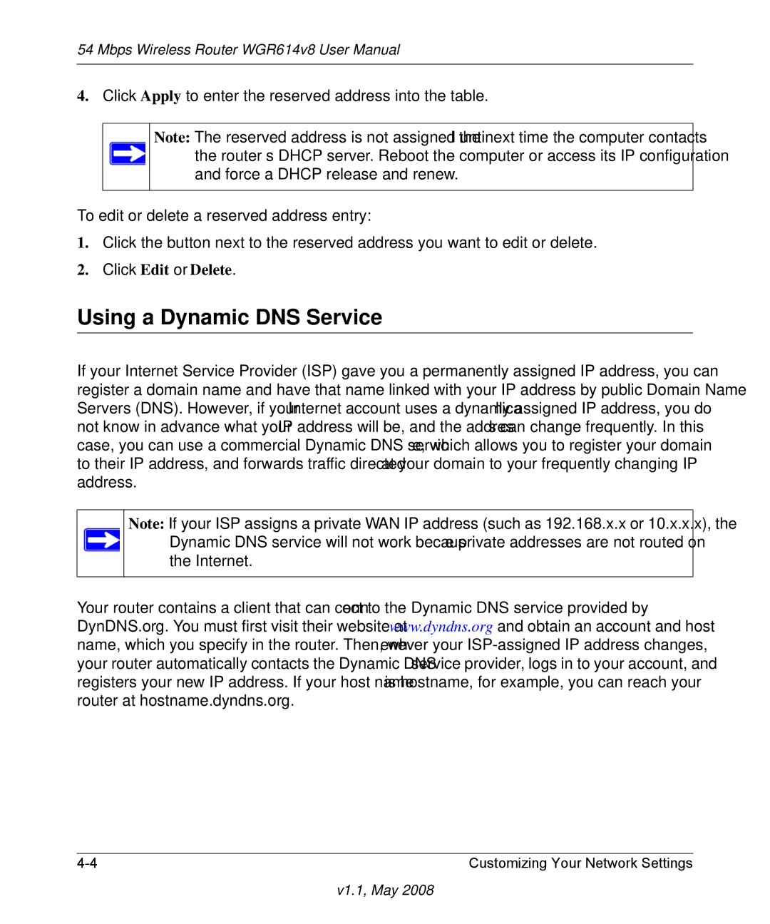 NETGEAR WGR614 v8 manual Using a Dynamic DNS Service 