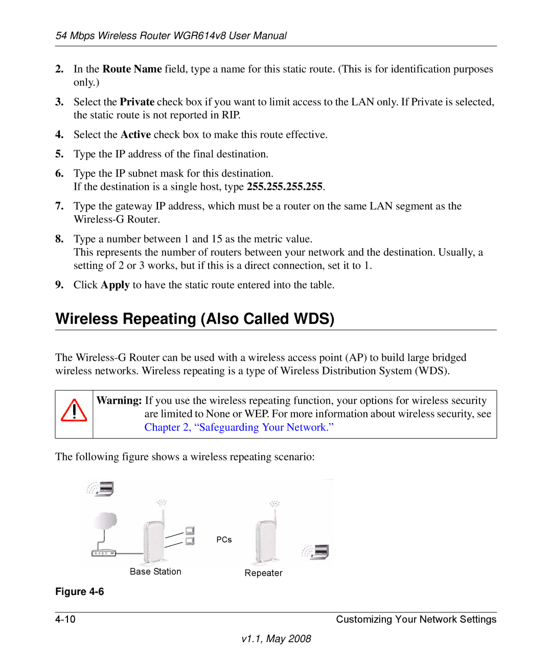 NETGEAR WGR614 v8 manual Wireless Repeating Also Called WDS 