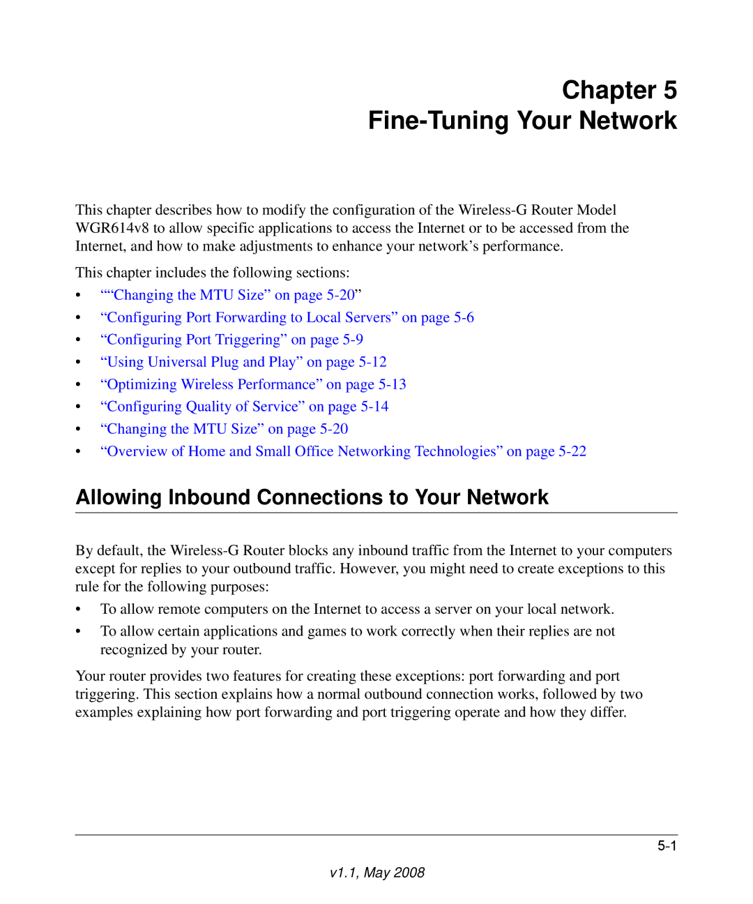 NETGEAR WGR614 v8 manual Chapter Fine-Tuning Your Network, Allowing Inbound Connections to Your Network 