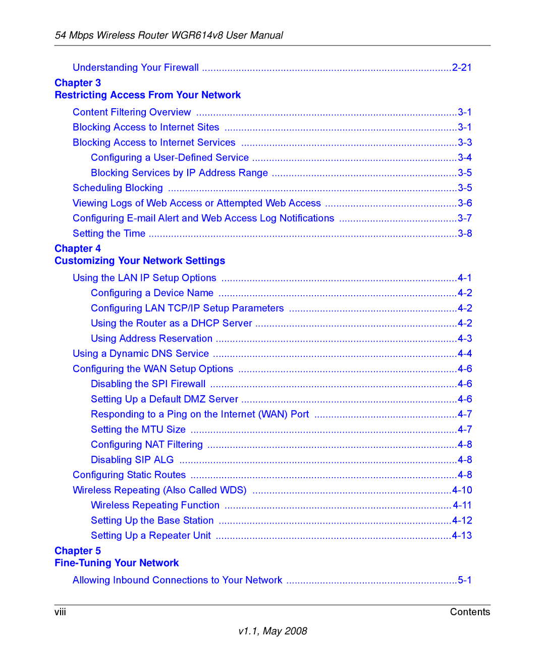 NETGEAR WGR614 v8 manual Chapter Restricting Access From Your Network 