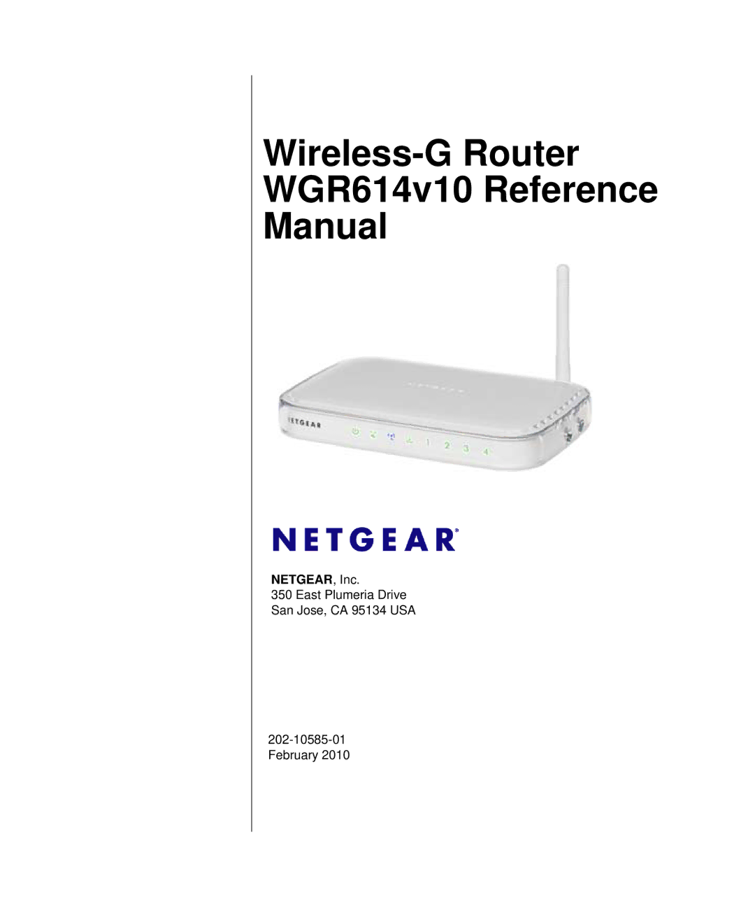 NETGEAR WGR614V10 manual Wireless-G Router WGR614v10 Reference Manual 