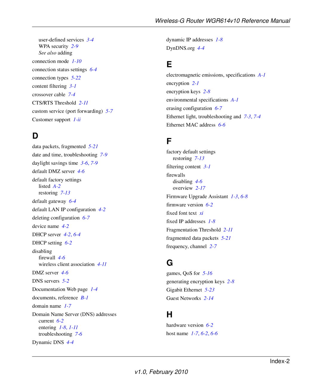 NETGEAR WGR614V10 manual Index-2 