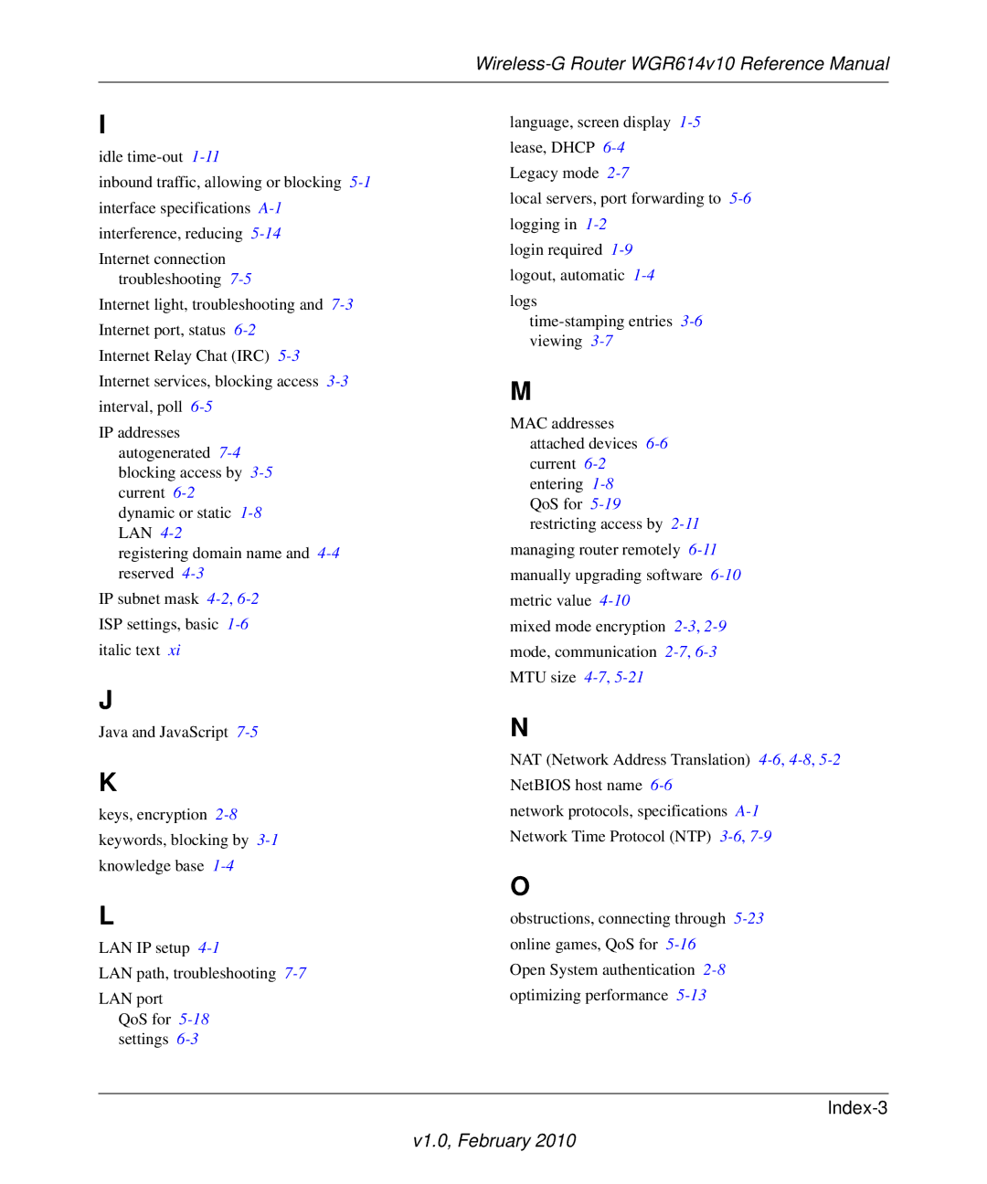 NETGEAR WGR614V10 manual Index-3 