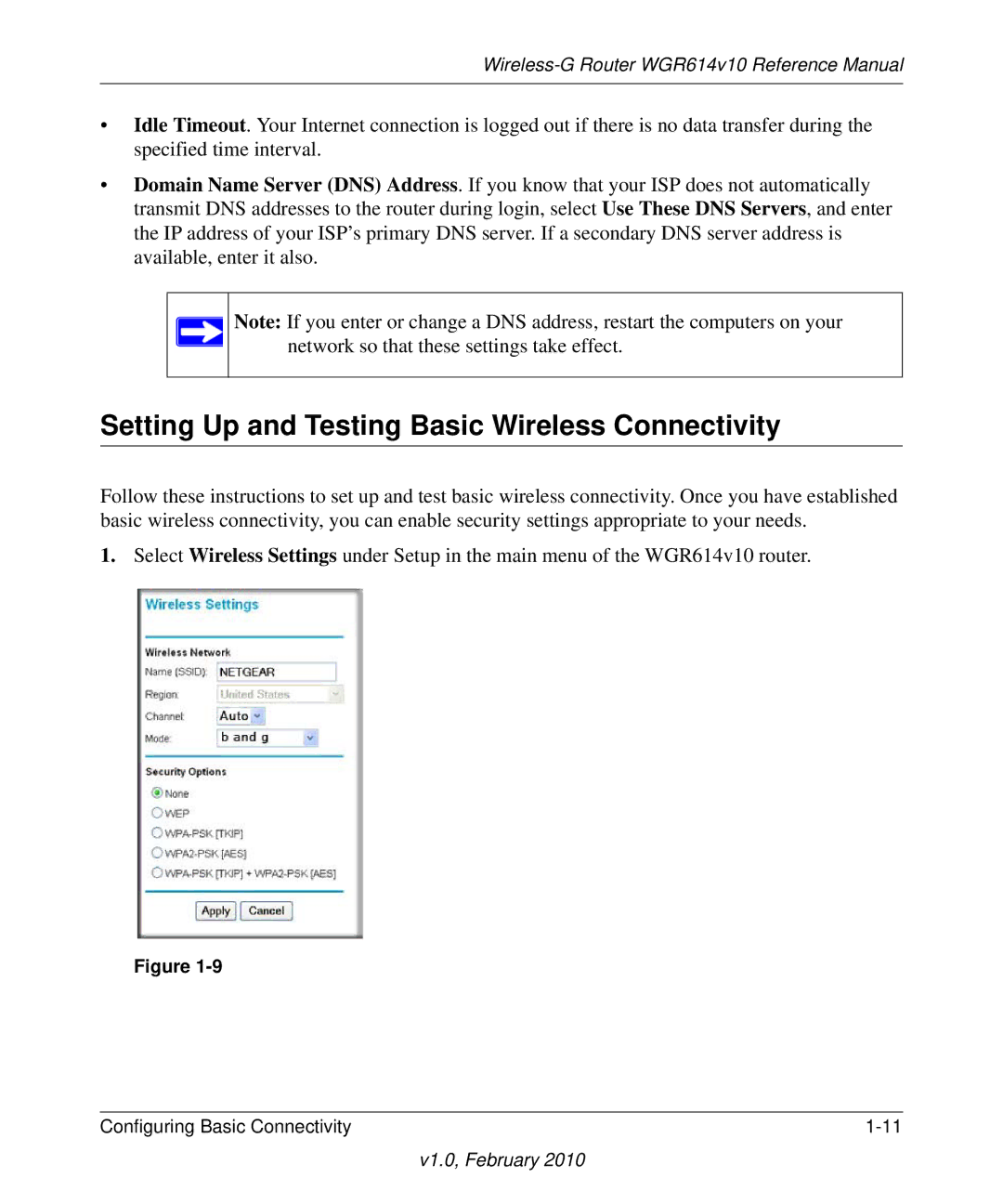 NETGEAR WGR614V10 manual Setting Up and Testing Basic Wireless Connectivity 