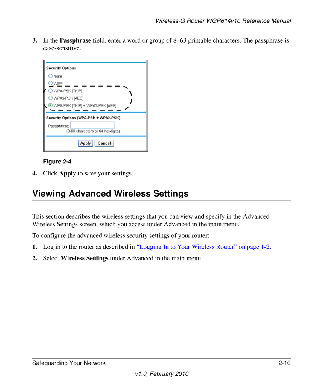 NETGEAR WGR614V10 manual Viewing Advanced Wireless Settings 