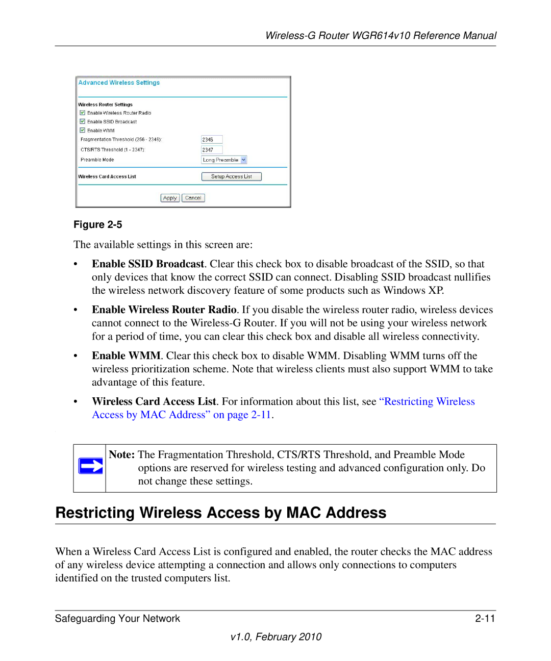 NETGEAR WGR614V10 manual Restricting Wireless Access by MAC Address 