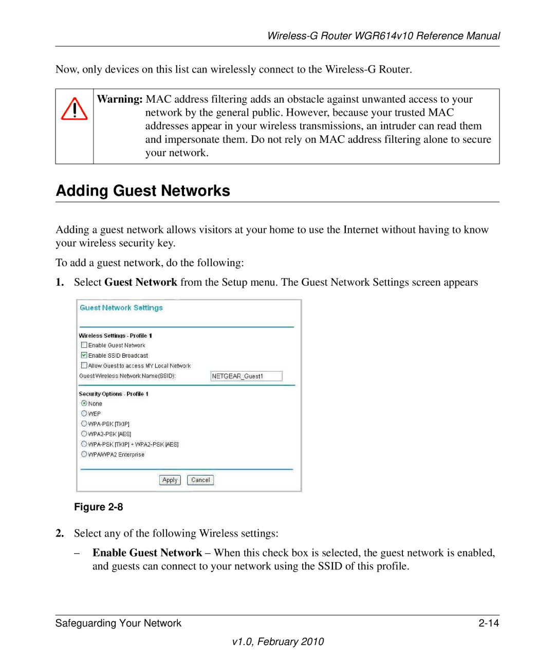 NETGEAR WGR614V10 manual Adding Guest Networks 