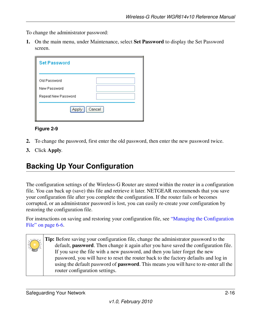 NETGEAR WGR614V10 manual Backing Up Your Configuration 