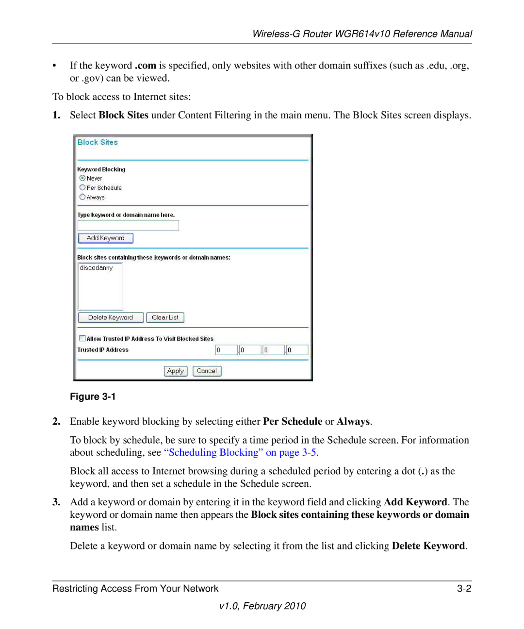 NETGEAR WGR614V10 manual Restricting Access From Your Network 