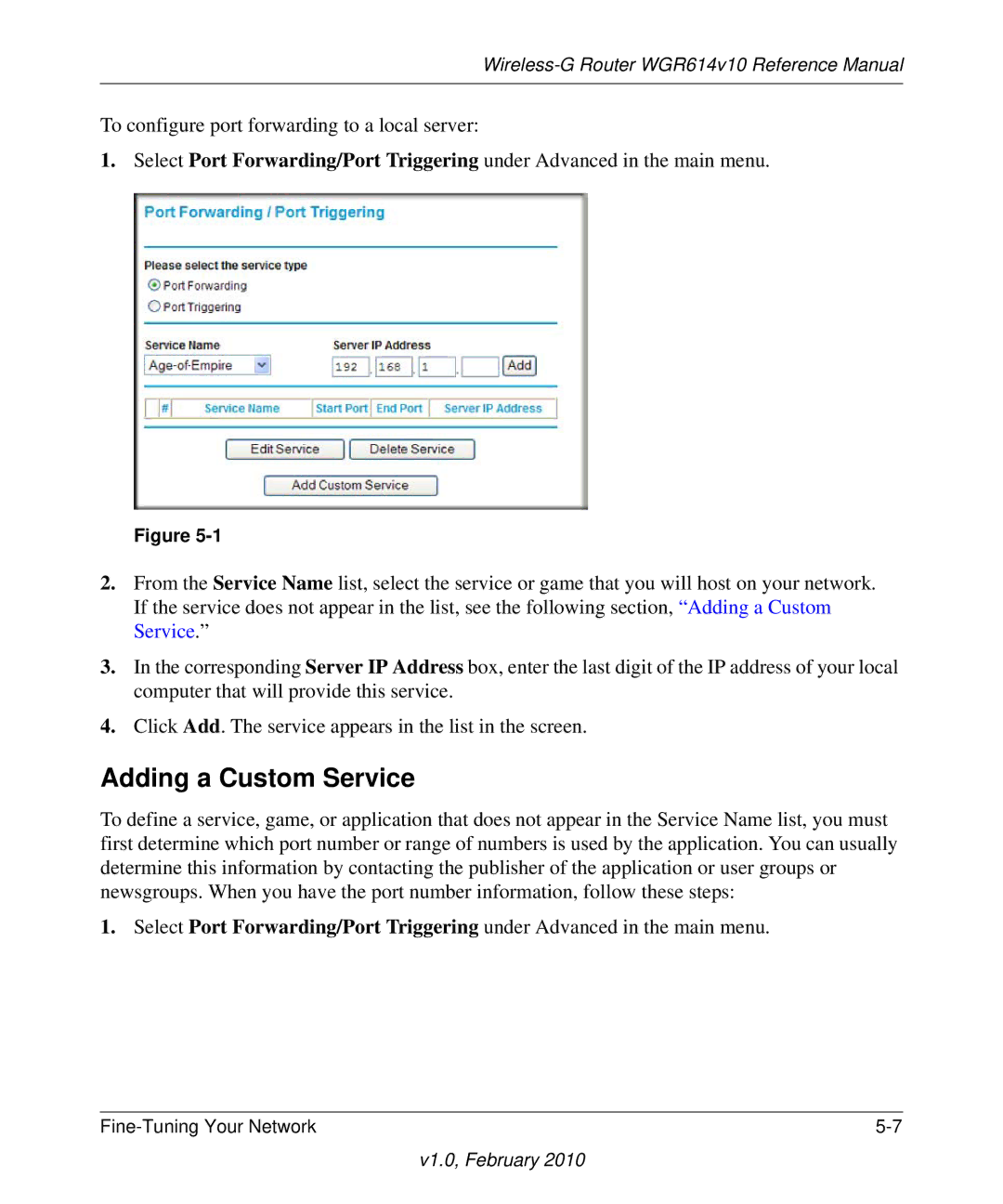 NETGEAR WGR614V10 manual Adding a Custom Service 