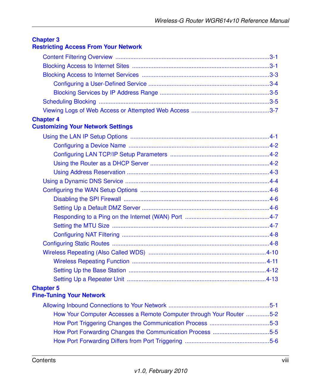 NETGEAR WGR614V10 manual Chapter Restricting Access From Your Network 