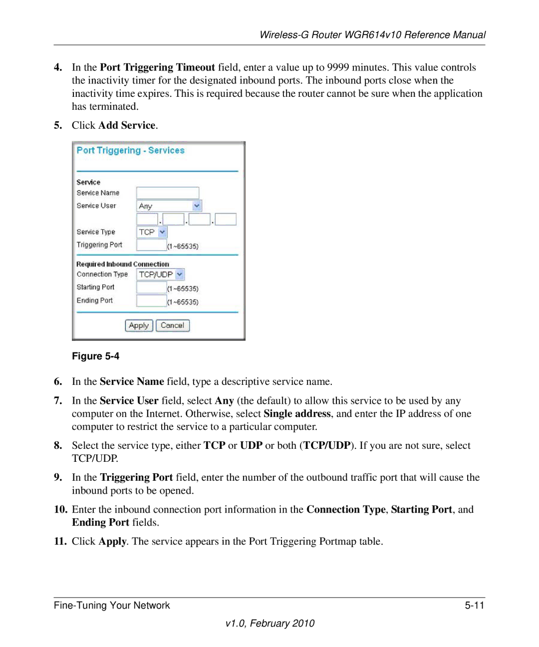 NETGEAR WGR614V10 manual Click Add Service 