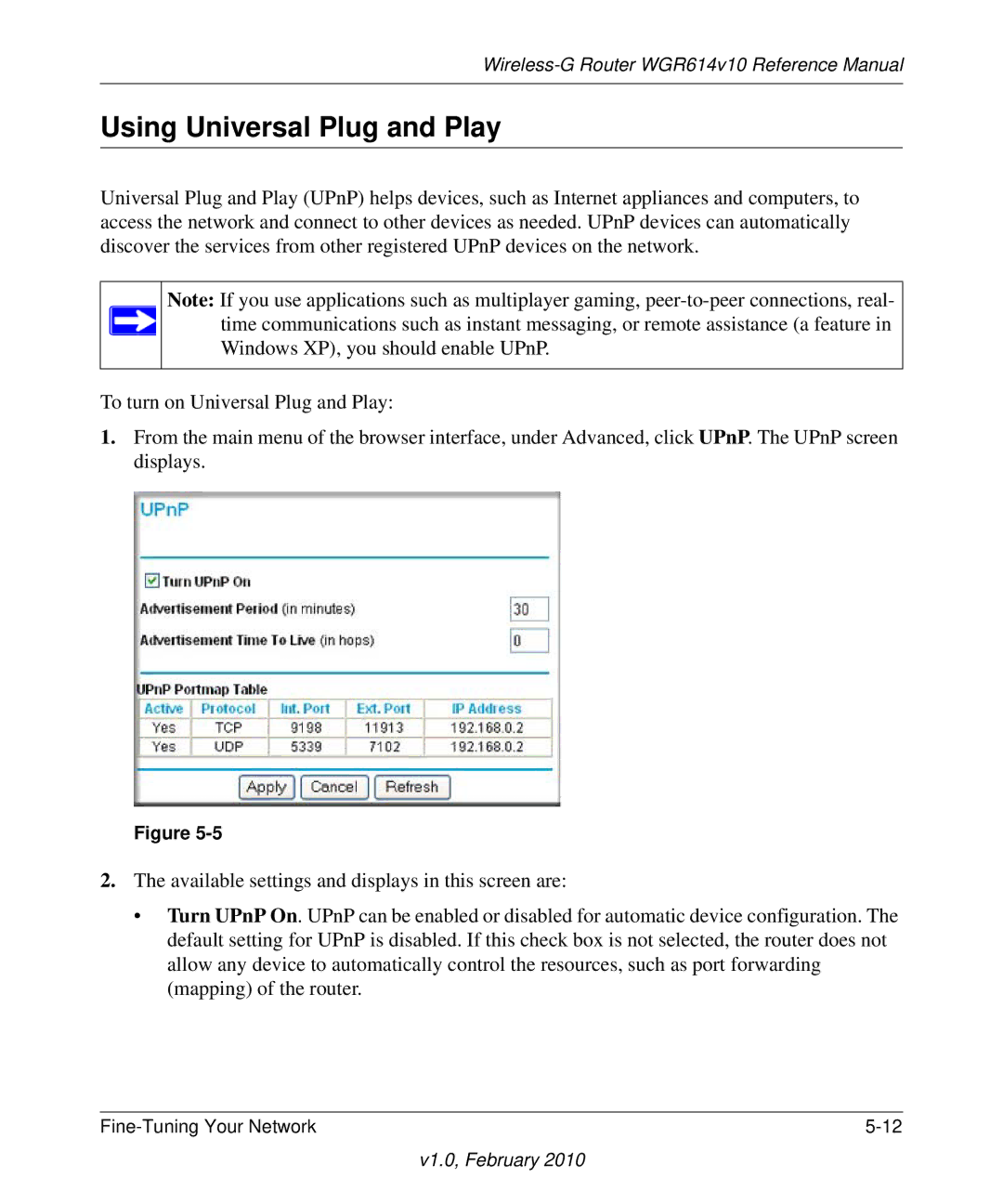 NETGEAR WGR614V10 manual Using Universal Plug and Play 