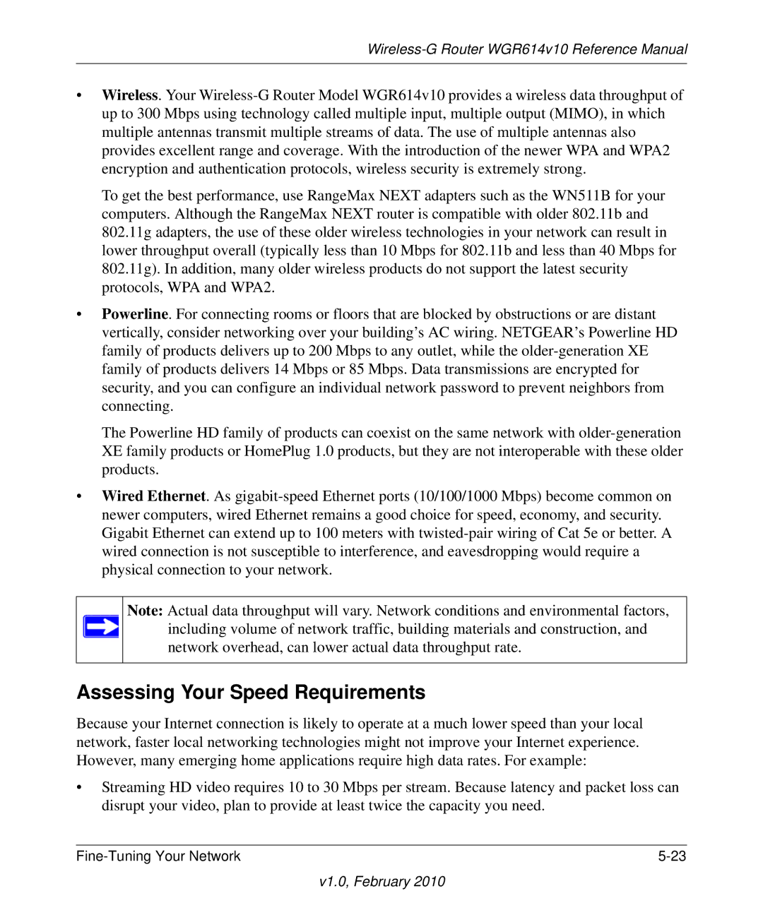 NETGEAR WGR614V10 manual Assessing Your Speed Requirements 