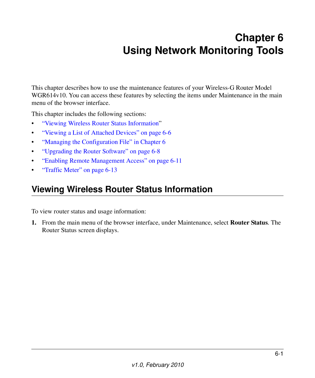 NETGEAR WGR614V10 manual Chapter Using Network Monitoring Tools, Viewing Wireless Router Status Information 