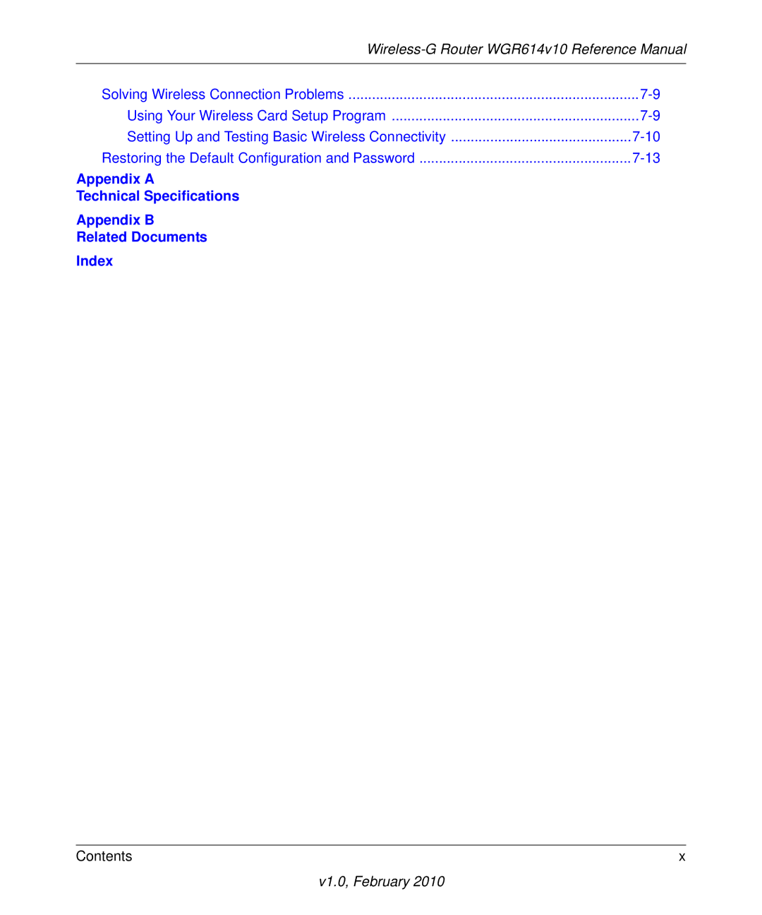 NETGEAR WGR614V10 manual Contents 