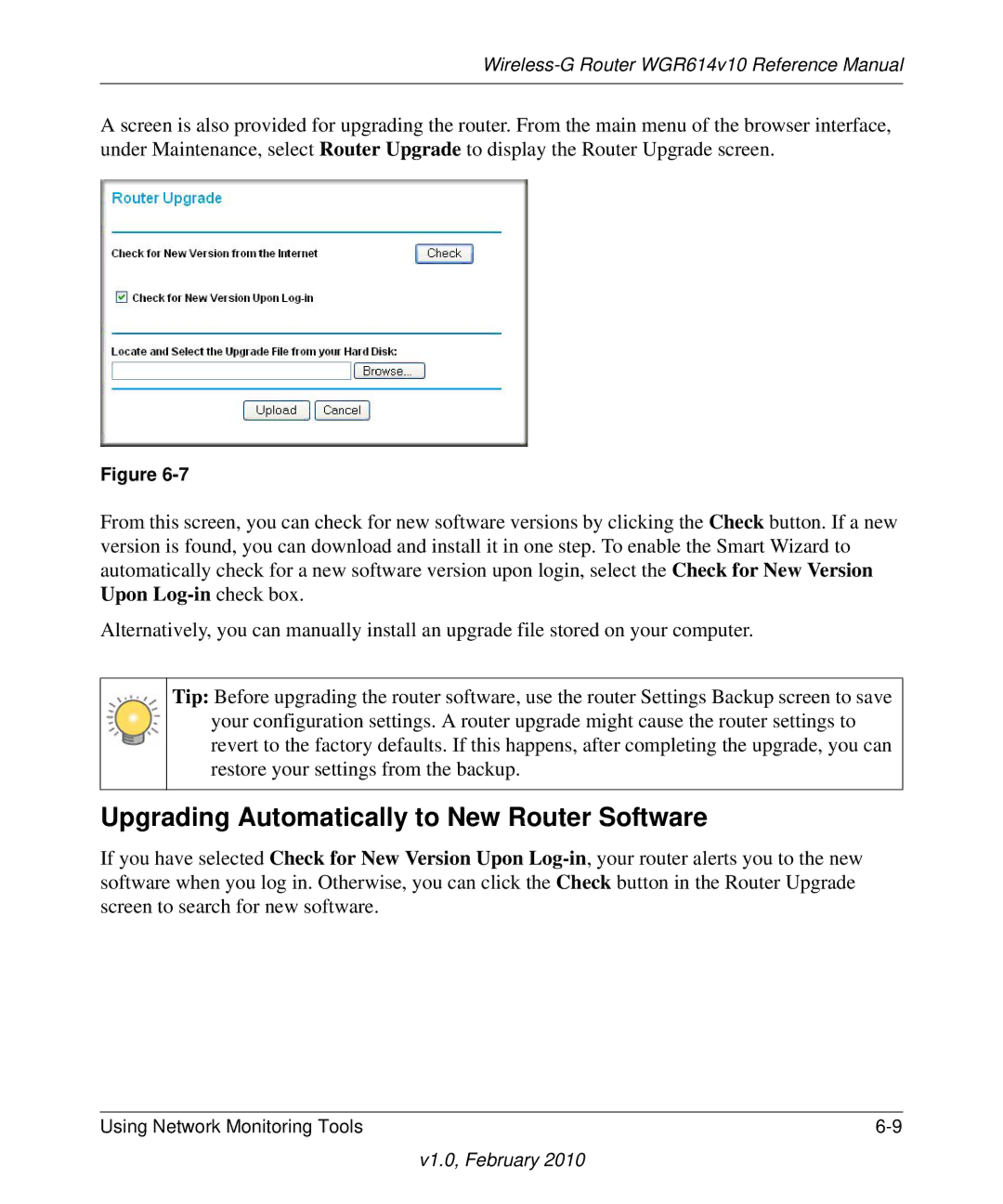 NETGEAR WGR614V10 manual Upgrading Automatically to New Router Software 