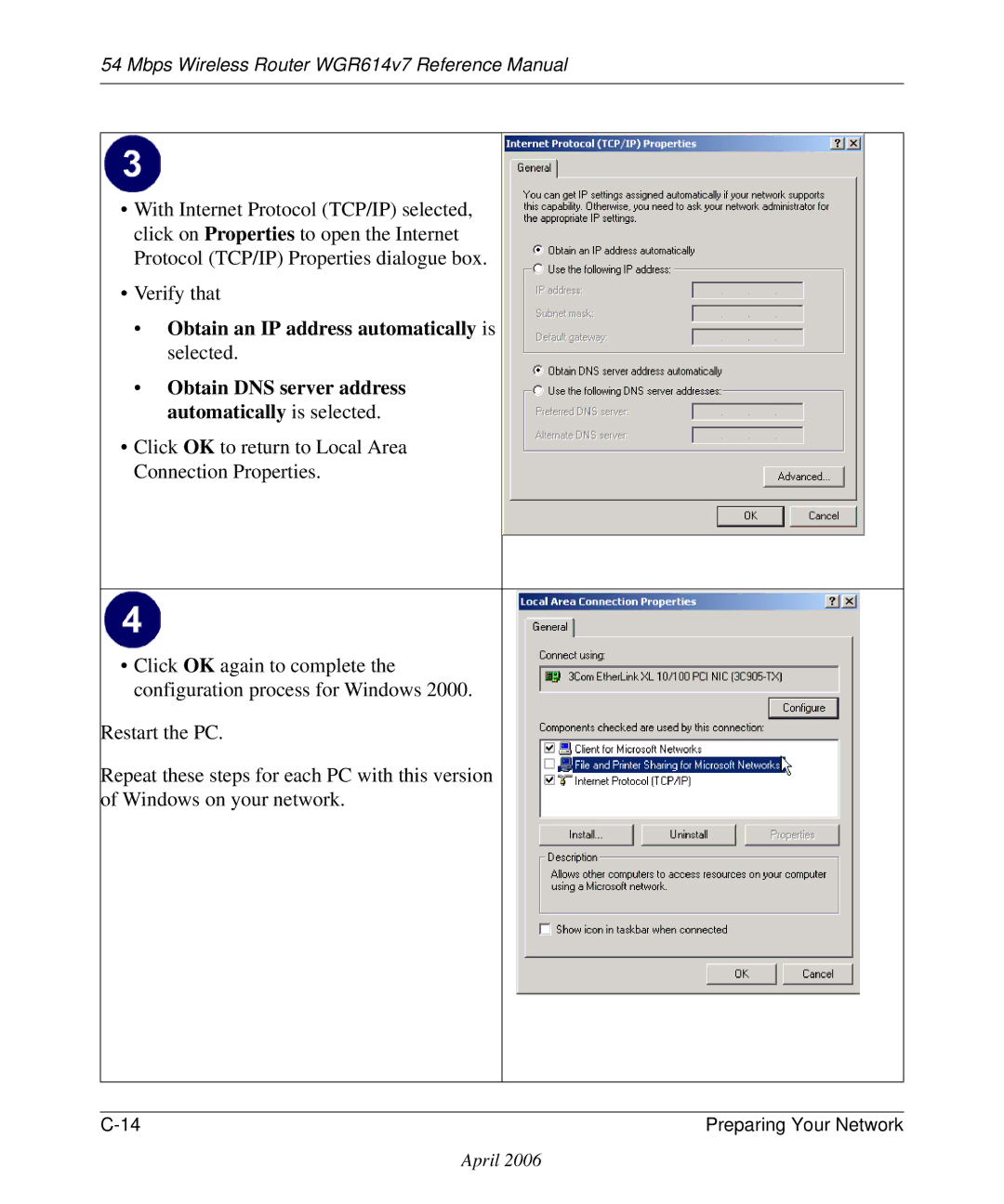 NETGEAR WGR614v7 manual Obtain an IP address automatically is selected 