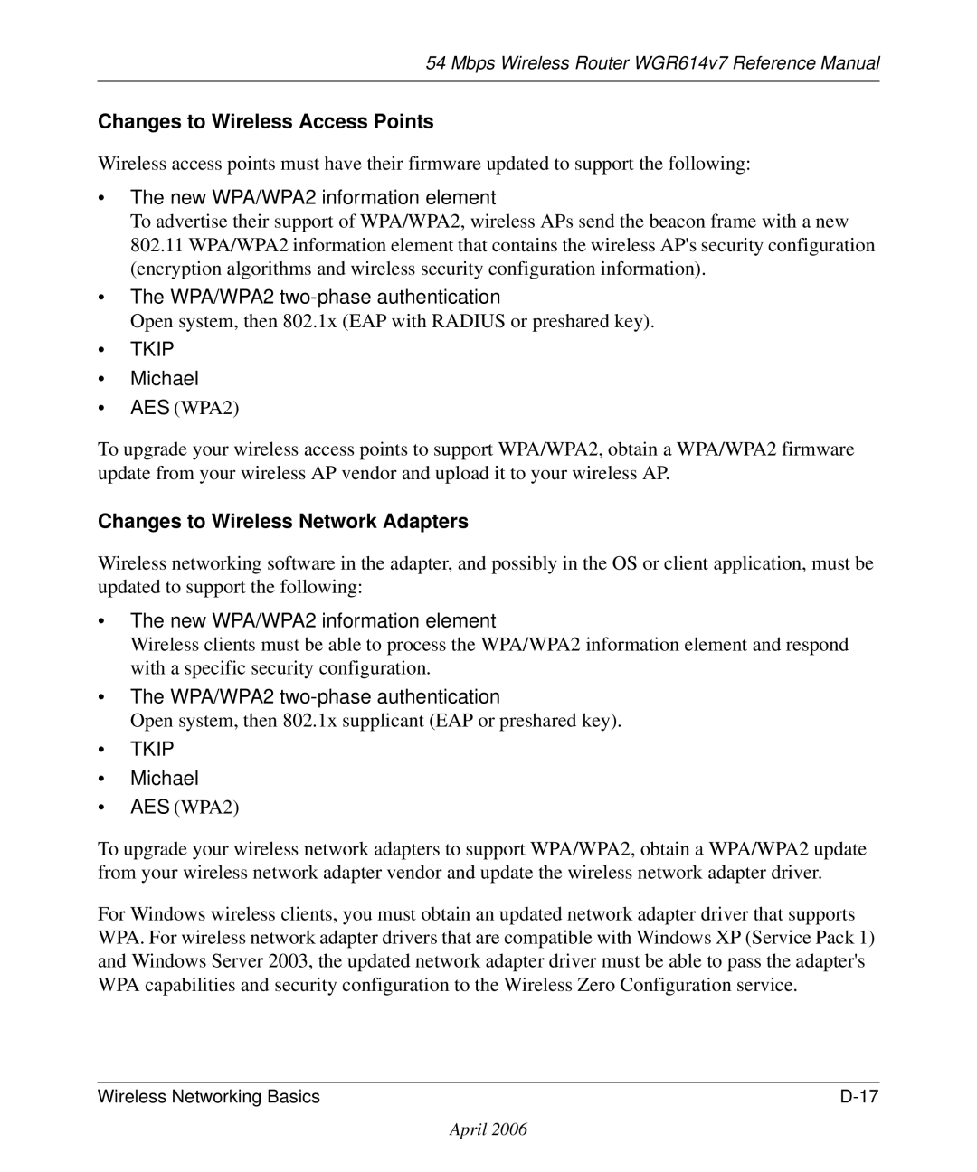 NETGEAR WGR614v7 manual Changes to Wireless Access Points 