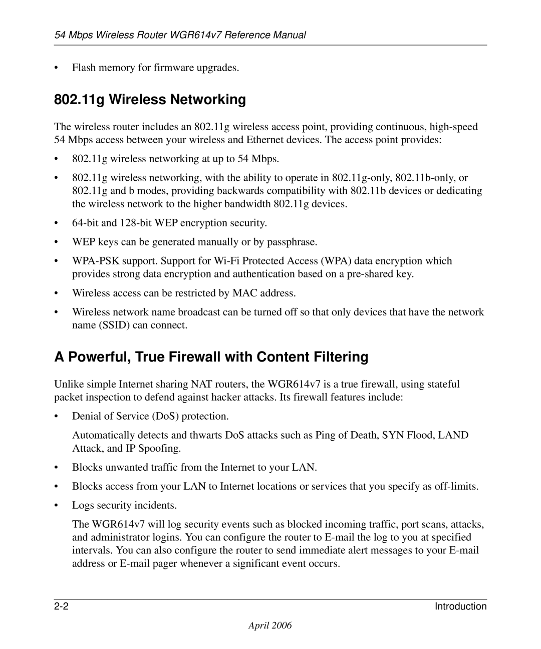 NETGEAR WGR614v7 manual 802.11g Wireless Networking, Powerful, True Firewall with Content Filtering 