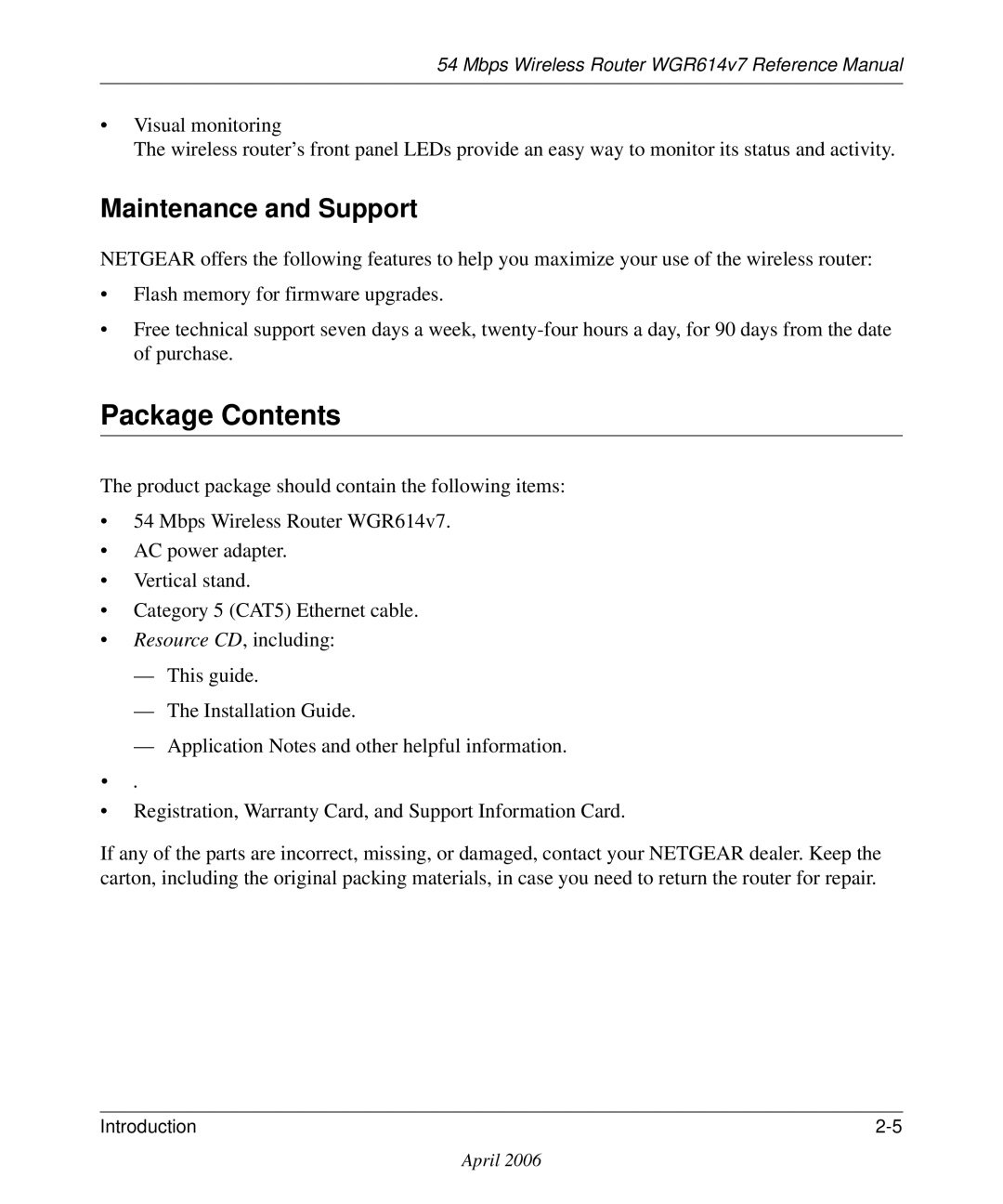 NETGEAR WGR614v7 manual Package Contents 