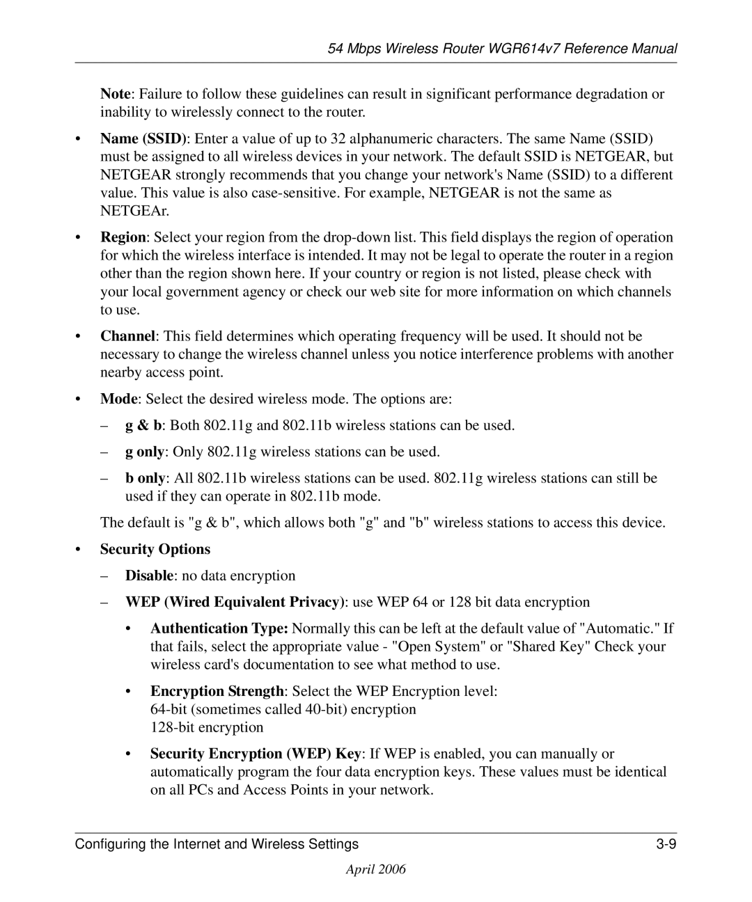 NETGEAR WGR614v7 manual Security Options 