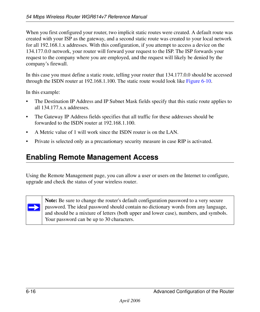 NETGEAR WGR614v7 manual Enabling Remote Management Access 