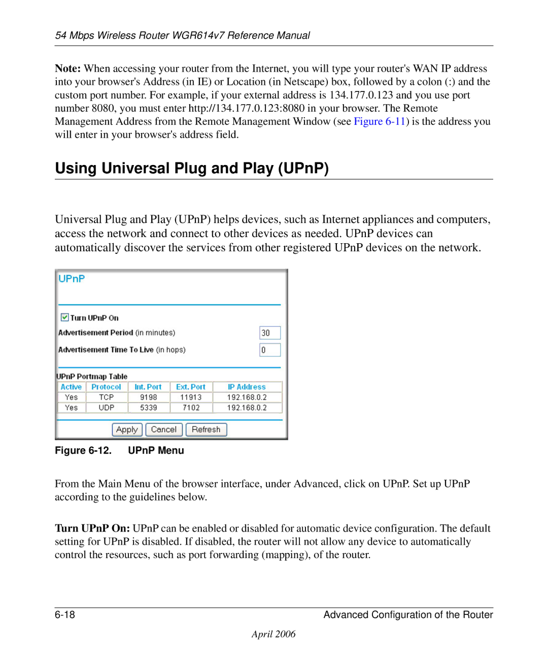 NETGEAR WGR614v7 manual Using Universal Plug and Play UPnP, UPnP Menu 