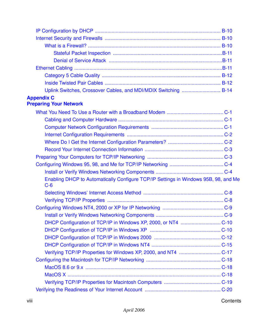 NETGEAR WGR614v7 manual Appendix C Preparing Your Network 