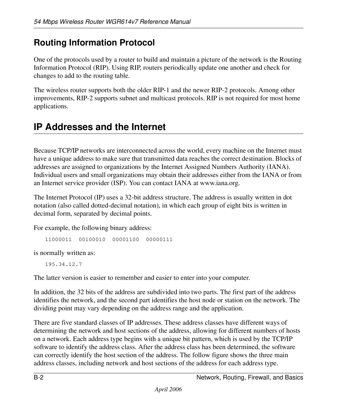 NETGEAR WGR614v7 manual IP Addresses and the Internet, Routing Information Protocol 