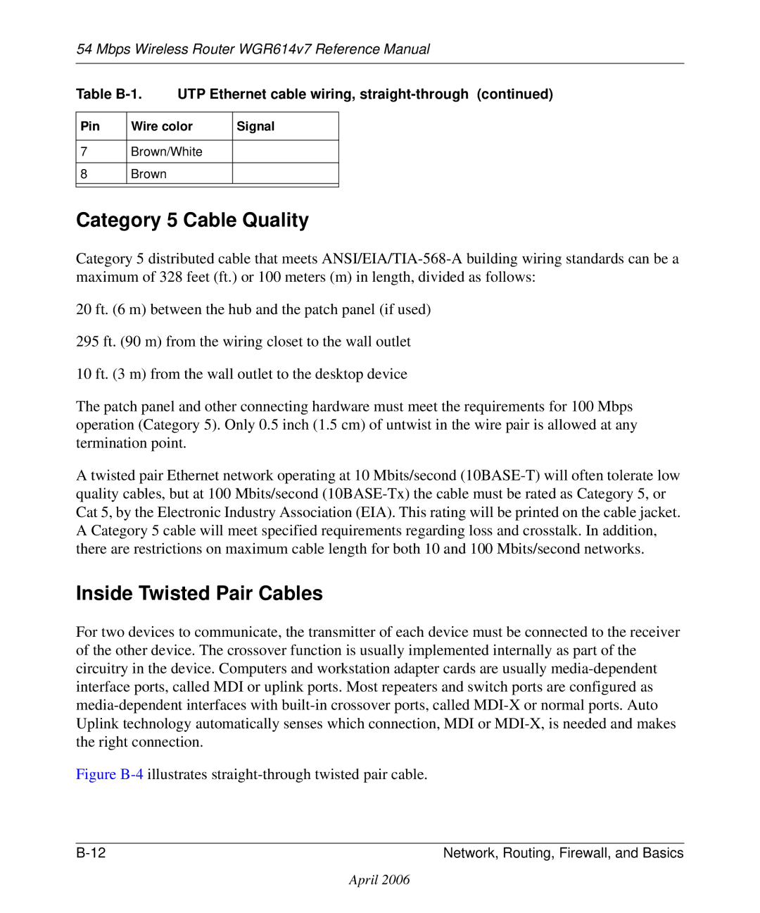 NETGEAR WGR614v7 manual Category 5 Cable Quality, Inside Twisted Pair Cables 