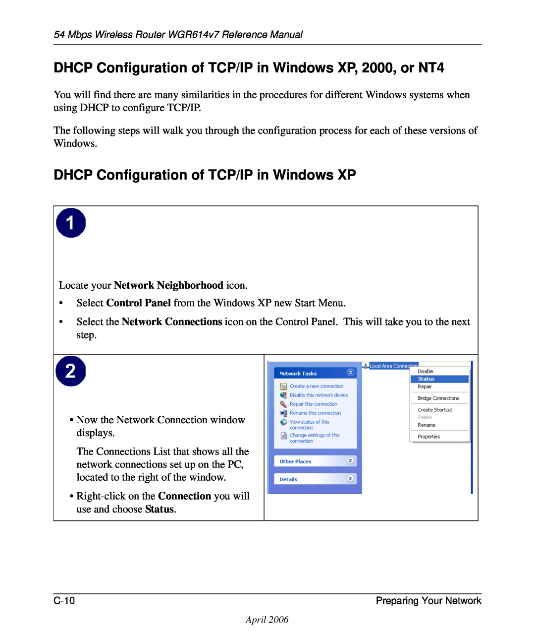 NETGEAR WGR614v7 manual DHCP Configuration of TCP/IP in Windows XP, 2000, or NT4, Locate your Network Neighborhood icon 