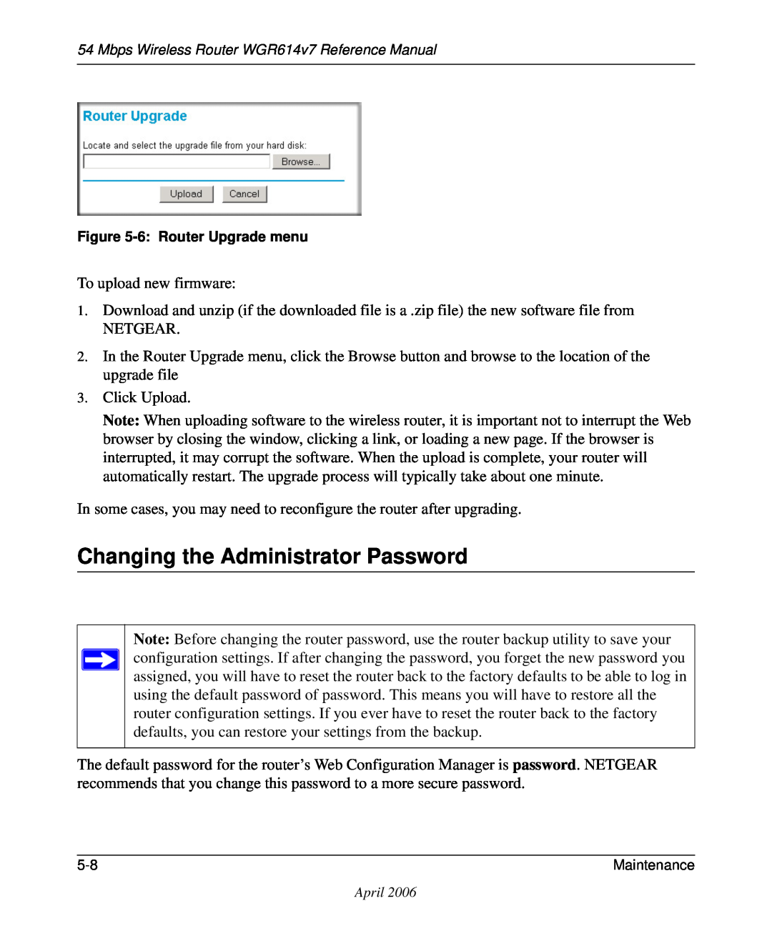 NETGEAR WGR614v7 manual Changing the Administrator Password 