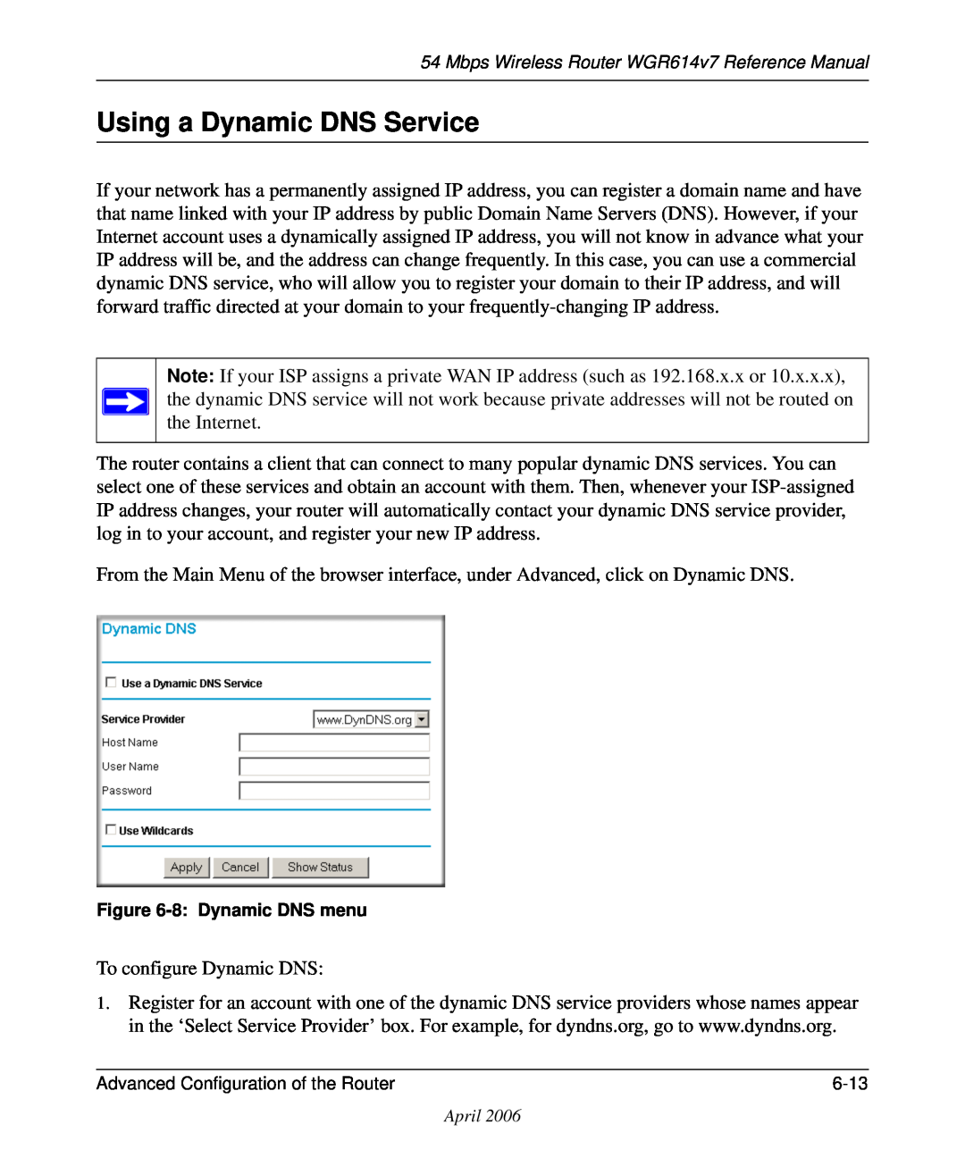 NETGEAR WGR614v7 manual Using a Dynamic DNS Service 